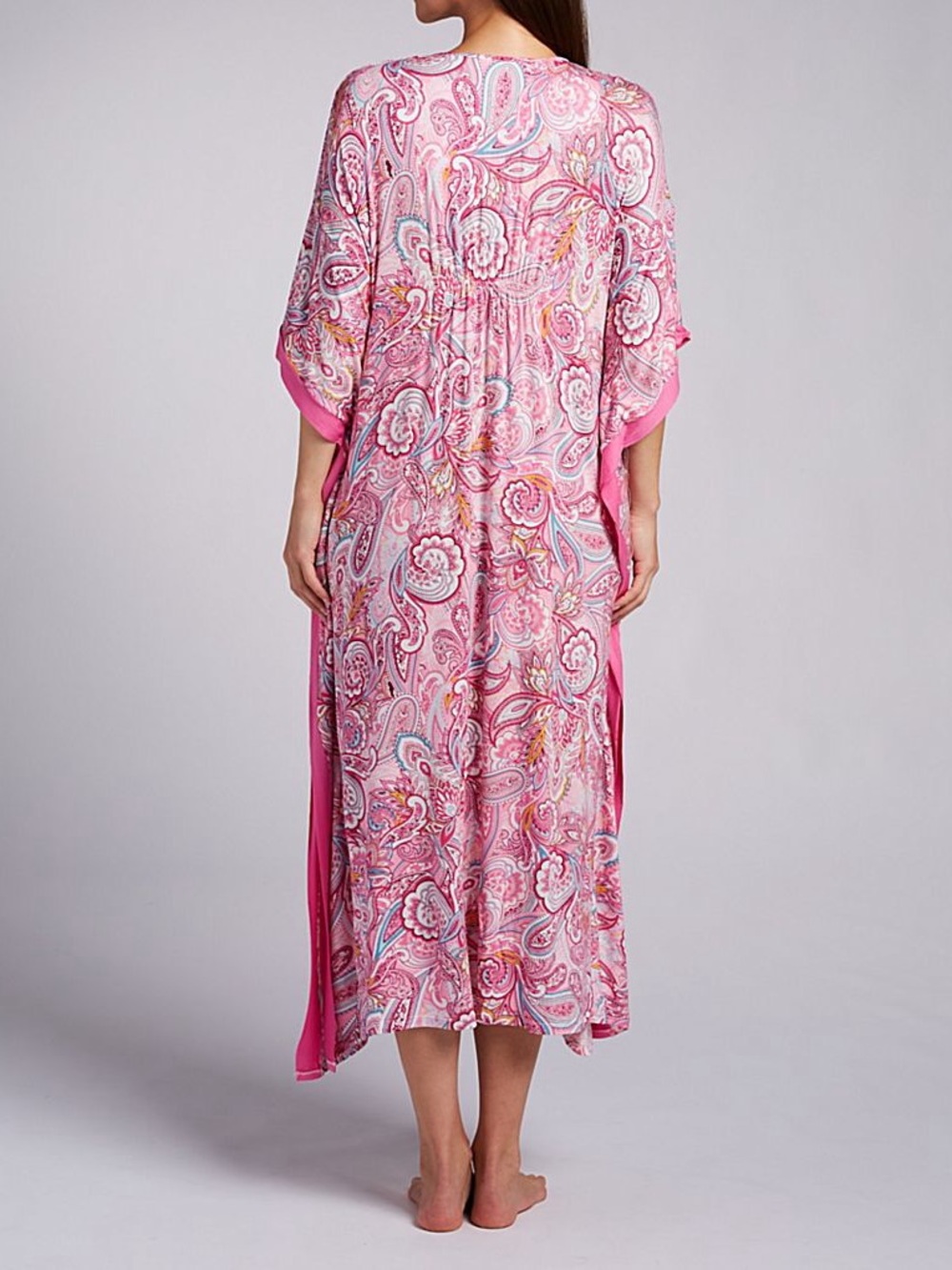 Ellen Tracy Pink Paisley Maxi Caftan Soft & Stretchy with Side Pockets Like New - Picture 2 of 16